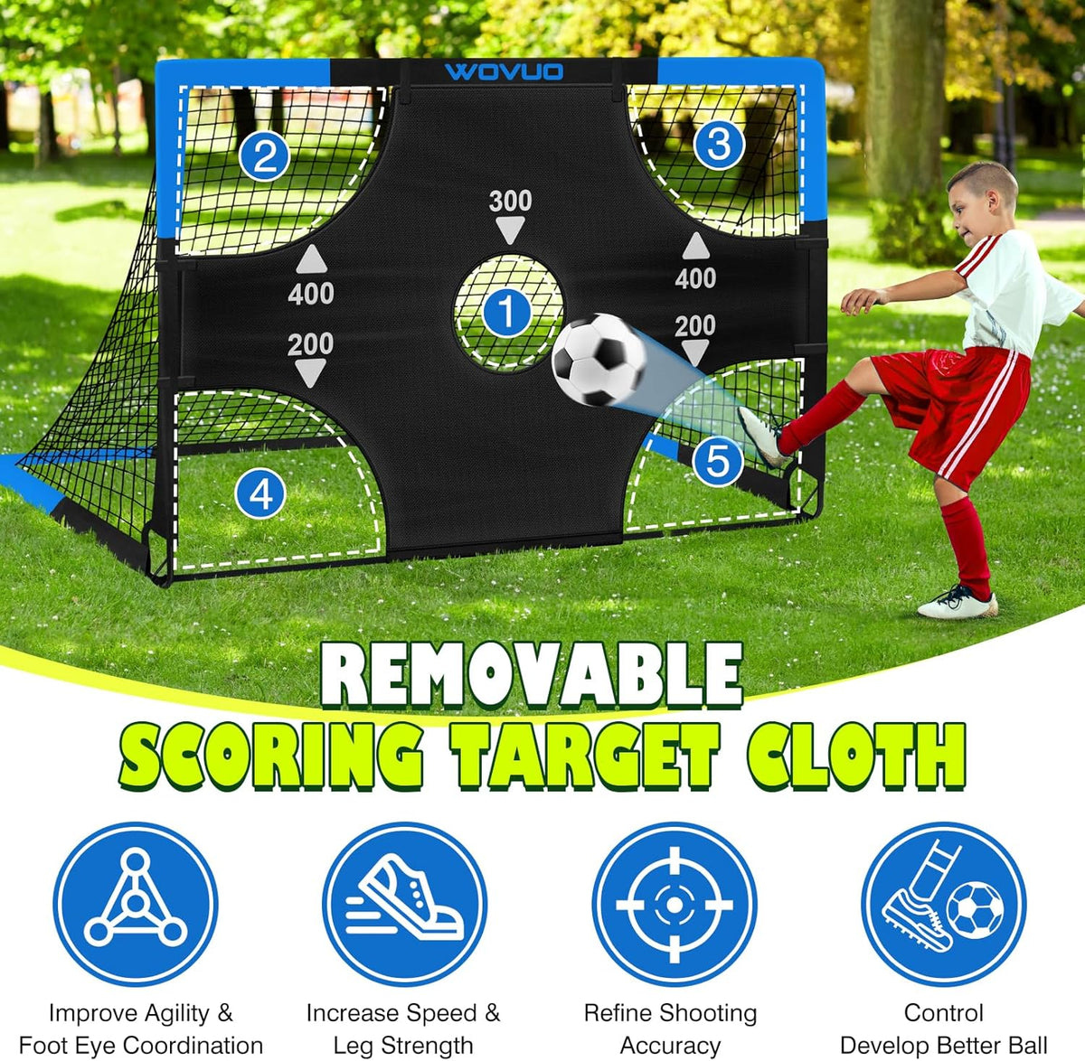 Skiennix Kids Soccer Goals - Portable 6x4 ft Training Set with Target, Ball & Cones for Ages 3-14