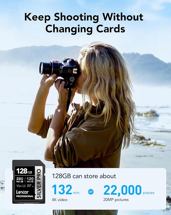 Lexar 128GB Professional Silver PRO SD Card, Full HD,