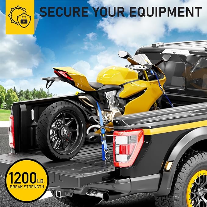 AUGO Retractable Ratchet Straps | 4 Heavy Duty Ratchet Straps Self Retractable Tie Downs with Soft Loops & Storage Bag for Motorcycle, Truck, Trailer, Cargo Van | 1200 Lb Break Strength 1” x 10’