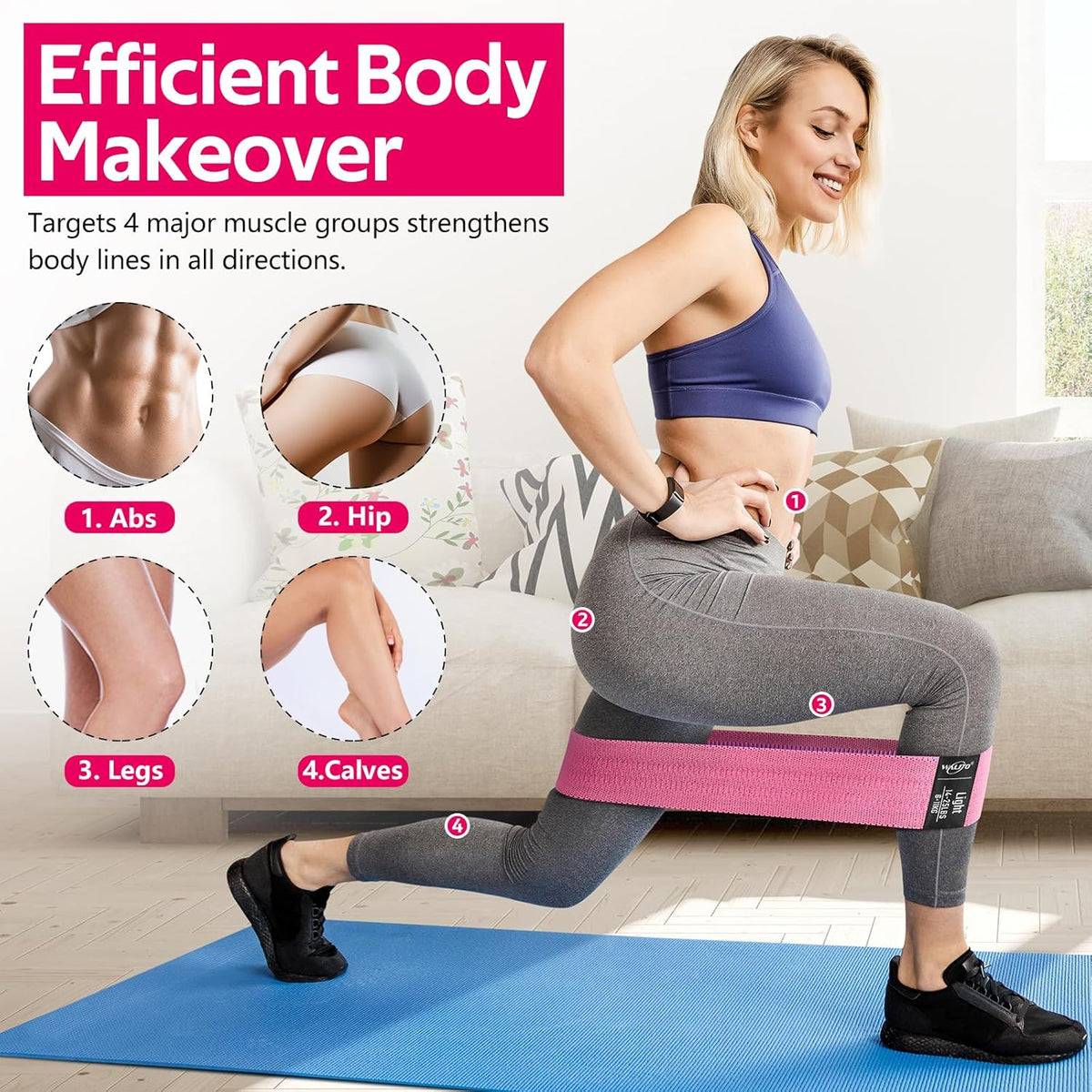 WALITO Resistance Bands - Fabric Exercise Bands for Legs & Butt - Ideal for Yoga, Pilates & Home Workouts