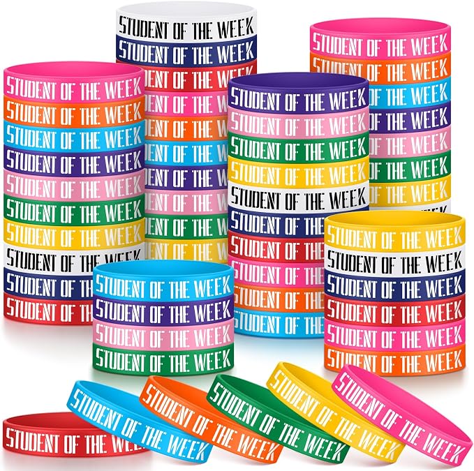 100 Pcs Student of the Week Silicone Wristbands 10 Assorted Color Reward Rubber