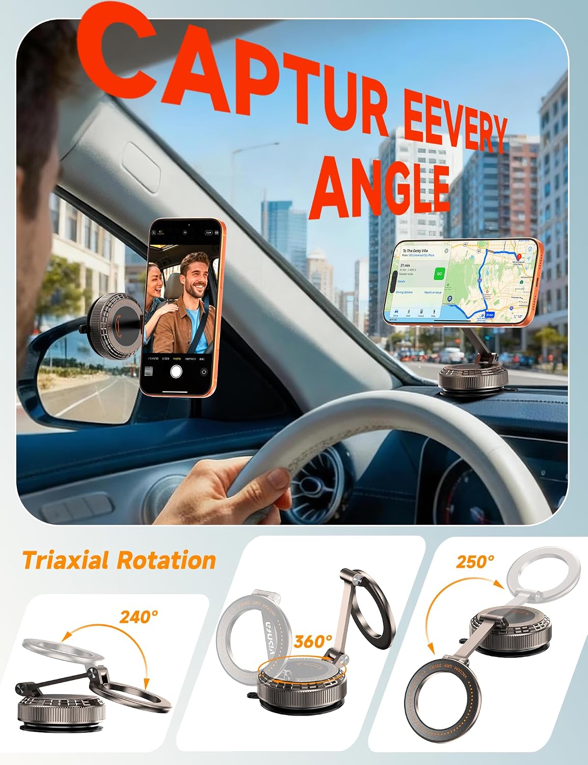 Car Phone Holder for Magsafe, [105+LBS Suction & 3800gf Magnetic]