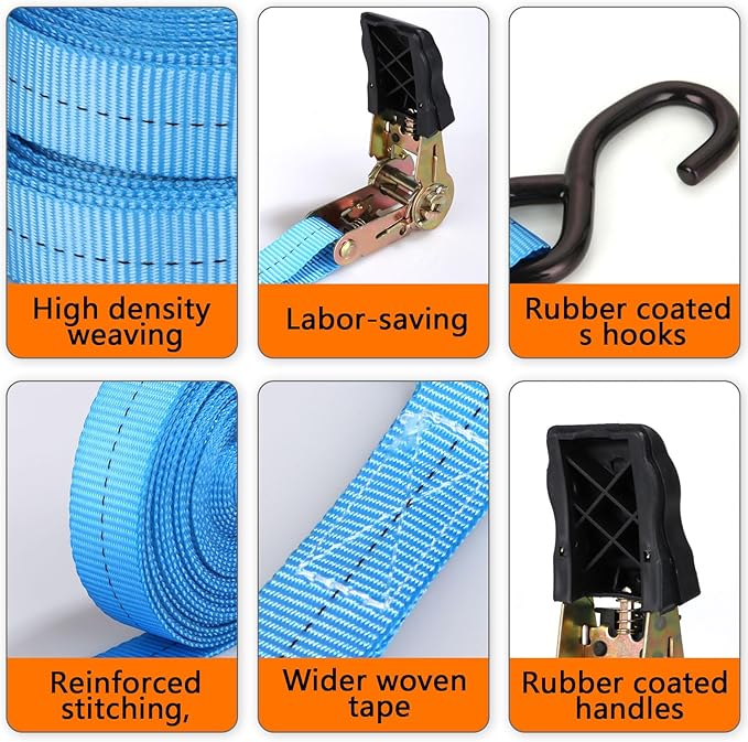 6 Pcs 1 Inch Heavy Duty 20ft Tie Down Straps with Hooks, 2200 LBS Break Strength, Cargo Ratchet Straps for Motorcycle, Appliances, Equipment