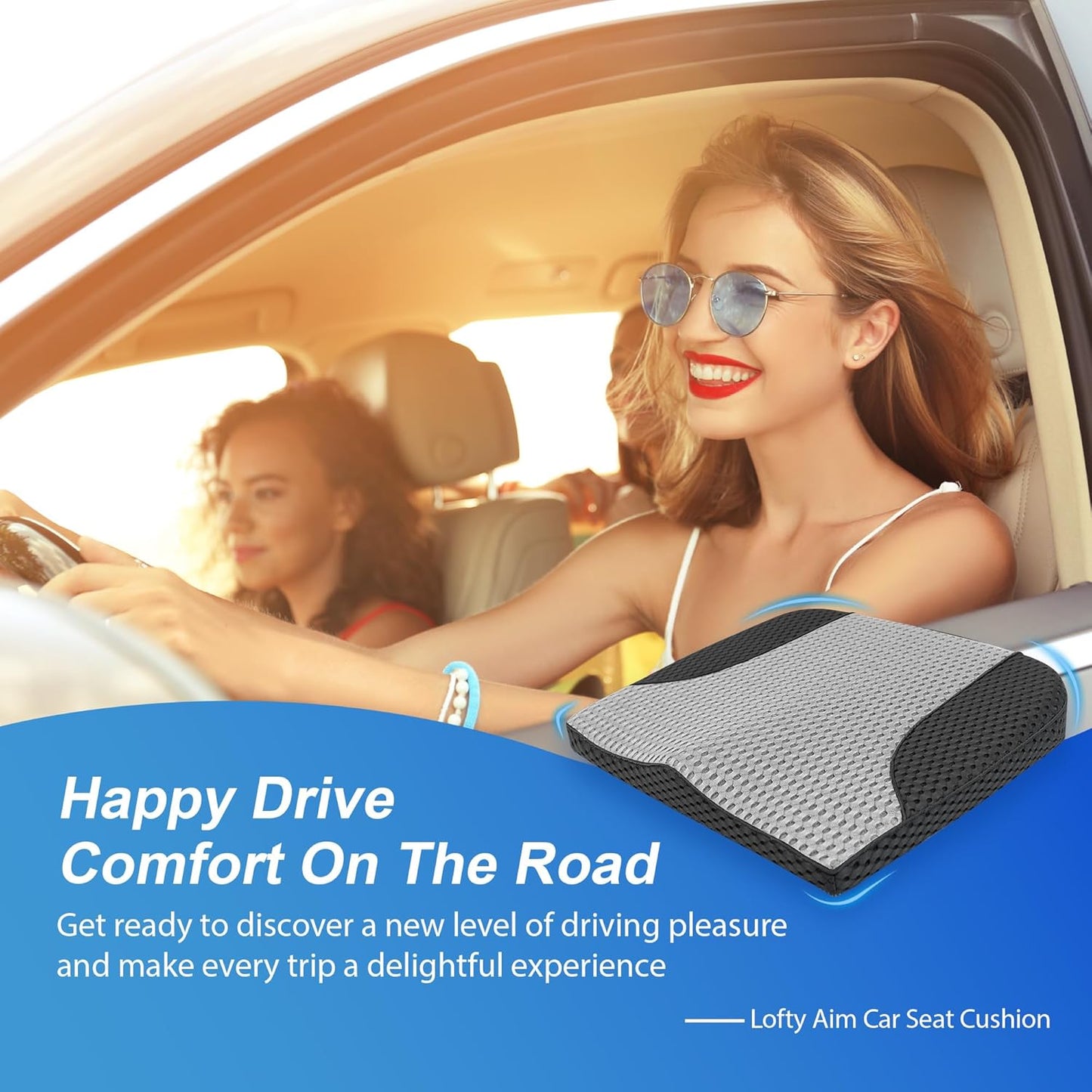Car Seat Cushion, Comfortable Memory Foam Seat Pillow for Driving, Sciatica-Back Pain Relief, Cushion for Car-Truck, Office, Wheelchair - Mesh Black&Gray