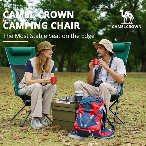 CAMEL CROWN High Back Camping Chair - Portable Folding Design with Pillow for Outdoor Adventures