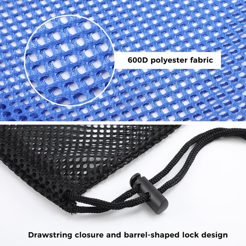4Pcs Mesh Gear Bag - Large 19" x 27" Snorkel & Swim Backpack | Durable Polyester for Beach & Sports (Black & Blue)