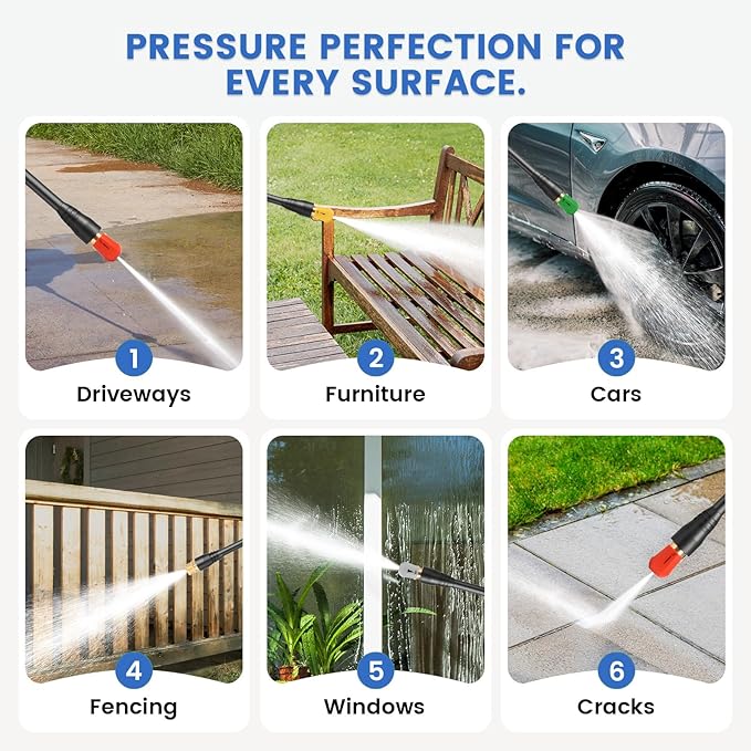 Adjustable Electric Pressure Washer 5000PSI with 33FT Flexible Extension Hose + 34FT Power Cord, 4 Nozzles, Foam Cannon, Best Power Washer for Cars, Patios, Driveways, Blue