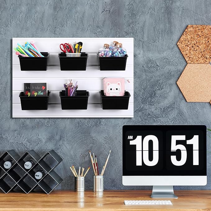 Unittype 12 Pcs Storage Bin Plastic Slatwall Bins for Slatwall Organizer Containers Garage Accessories(Black)