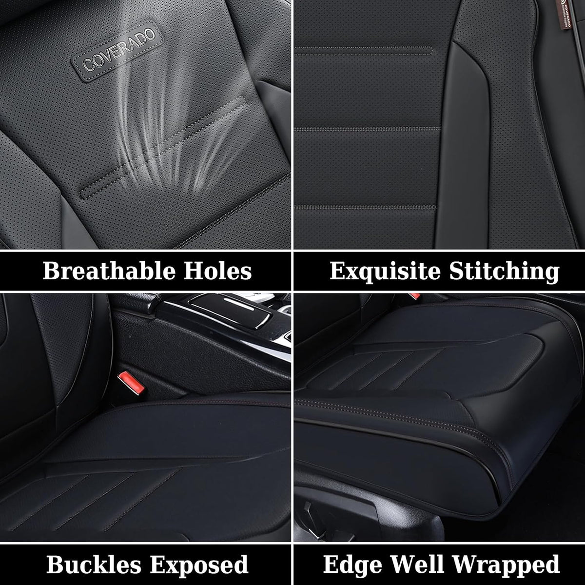 Coverado Seat Covers, Car Seat Covers Front Seats, Car Seat Protector Waterproof, Car Seat Cover, Car Seat Cushion Nappa Leather, Black Seat Covers for Cars Carseat Cover Universal Fit for Most Cars