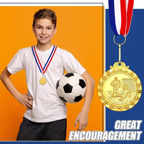 Misdary 36 Pcs Soccer Award Medals - Gold Trophies with Red, White & Blue Stripes Ribbon for Kids