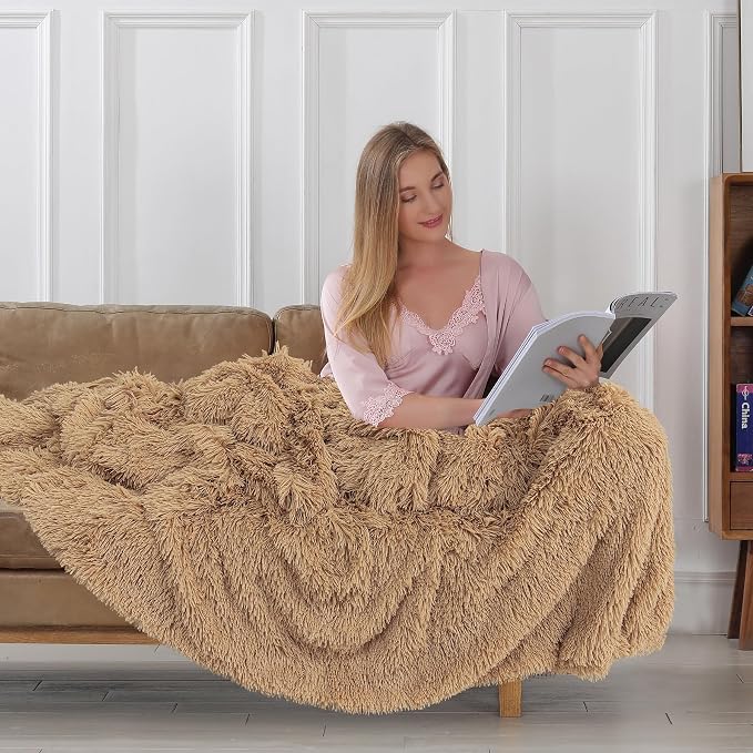 Tuddrom Decorative Extra Soft Faux Fur Blanket Queen Size 80" x 90", Solid