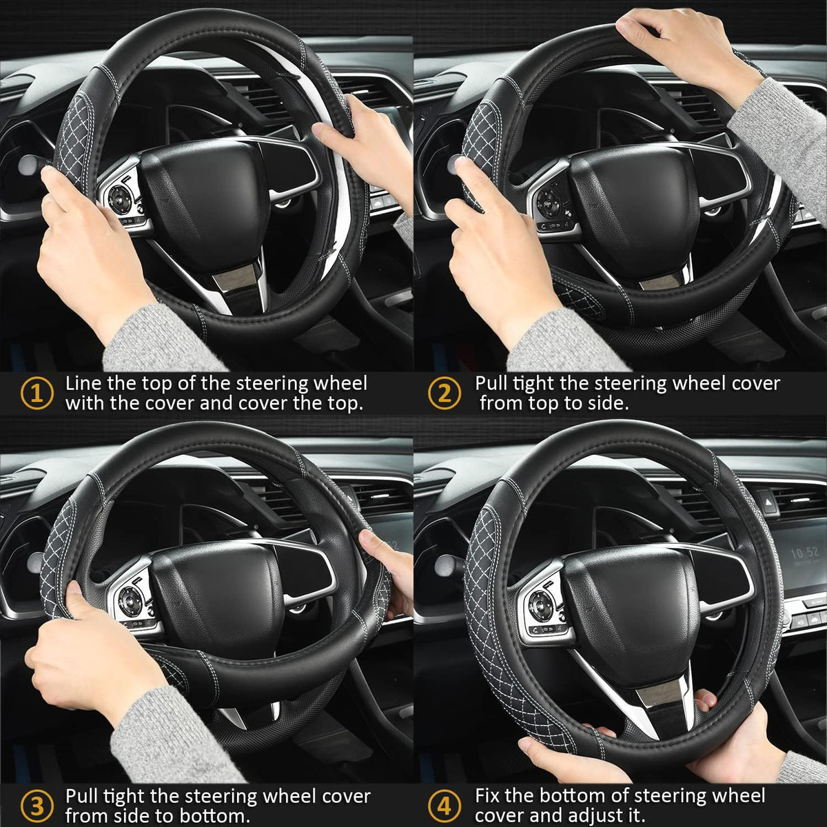 West Llama Car Steering Wheel Cover for Mazda 3,5,6,CX-3,CX-5,CX-30,CX-50,CX9,CX-9,MX-5 Miata,CX-7,RX-8,14.5-15 inches(Black-Standard Size)