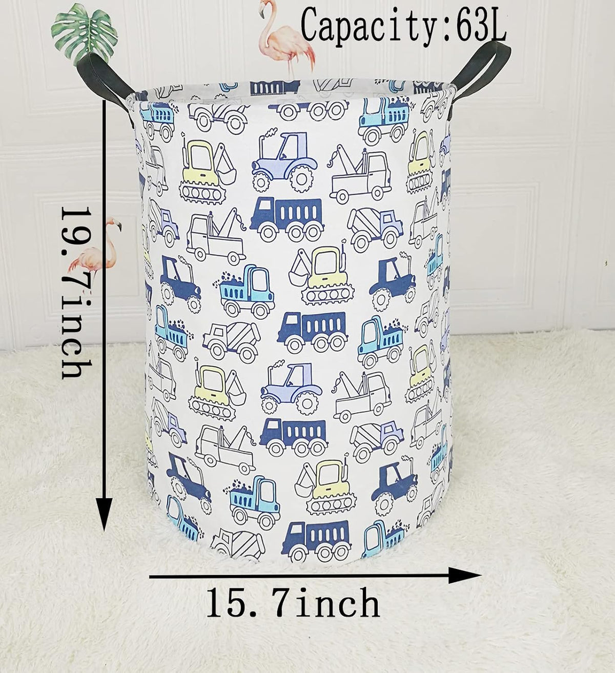 Collapsible Kids Laundry Basket Clothes Hamper, Foldable Storage Organizer Bin, Toy Clothes Storage with Handles for Boys Girls Bedroom, Room Decor Cars