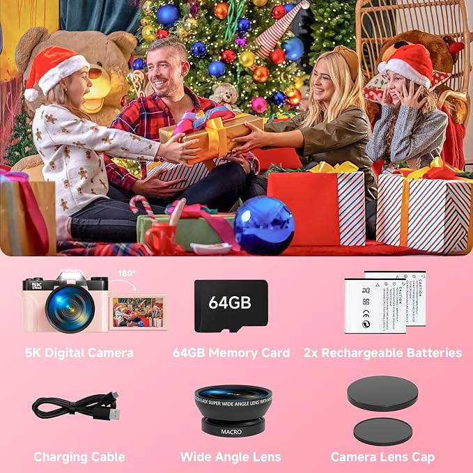 5K Digital Camera for Photography, UHD 75MP WiFi Vlogging Camera for YouTube