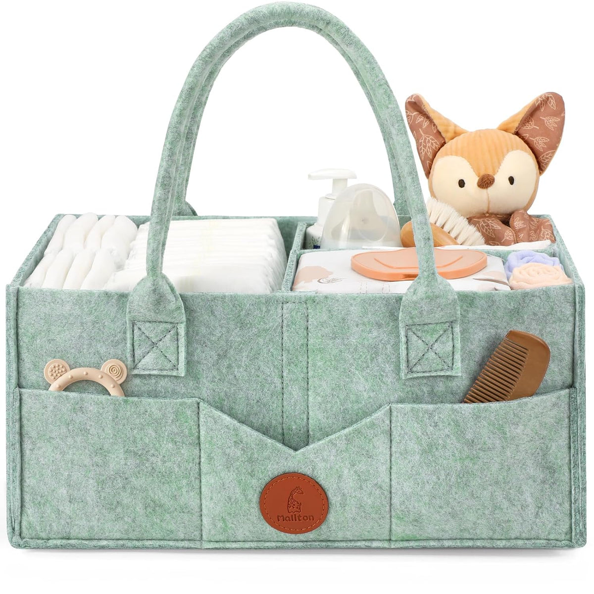 Maliton Baby Diaper Caddy, Nursery Storage Bin & Car Organizer with Handle, Large Felt Bag for Newborn essentials Boy or Girl, Changing Table Organizer for Baby Stuff, 15" x 9" x 7"Baby Shower Basket