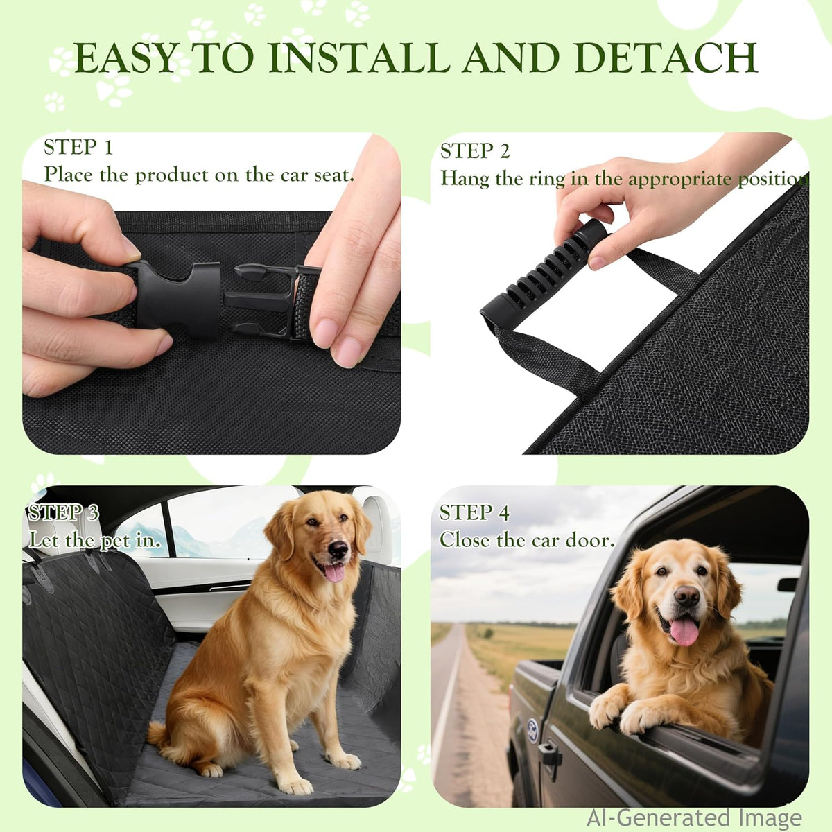 Waterproof 600D Oxford Dog Car Seat Cover Anti‑Slip Hammock Mesh