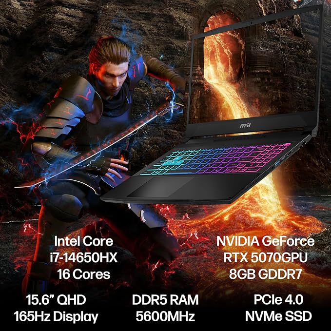 msi Katana 15 HX Gaming Laptop, Intel i7-14650HX, NVIDIA Geforce RTX 5070 | 15.6" QHD 165Hz Display, 32GB DDR5 RAM, 1TB SSD, Wi-Fi 6E, RGB Backlit, Cooler Boost 5, Win 11 Home, w/1TB Portable HDD