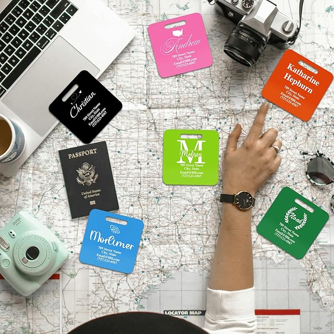 Personalized Luggage Tags for Suitcases,Custom Acrylic Tags with Hole & Steel Loop for Travel,Backpacks,Golf,Bagwine cup,Waterproof (Orange)