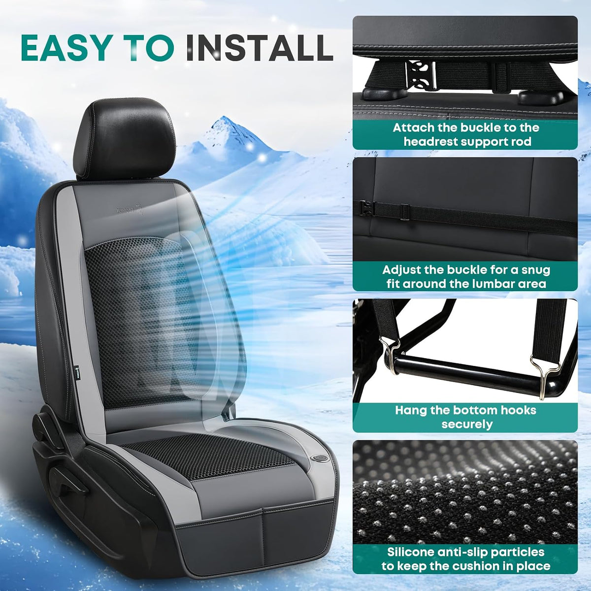 FLORICH Cooling Car Seat Cover Front Seat, 12V-24V Ventilated Seat Cushion, Cooling Car Seat Cushion with 2 Powerful Turbo Fans 3-Speed Adjustable for Summer Driving, Universal Fit for Car SUV Truck