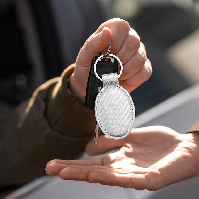 LaserGram Oval Keychain, Golf Ball, Personalized Engraving Included (Carbon Fiber Silver)
