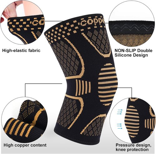 Double Couple Copper Knee Brace - Compression Sleeve Support for Pain Relief | 2 Pack for Men & Women