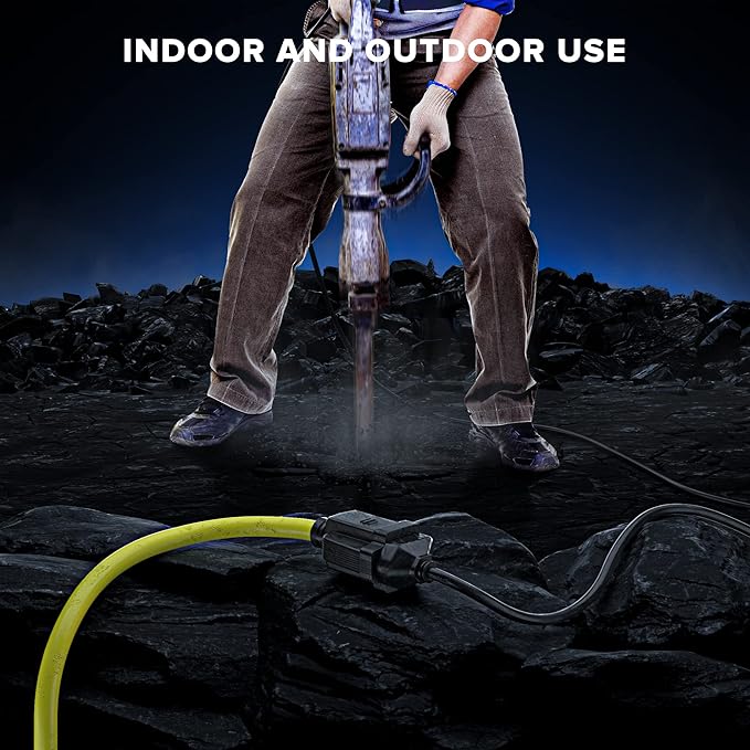 Maximm 25 Ft Yellow Extension Cord, Heavy Duty 3-Prong Outdoor Power Cable, ETL Listed for Contractors