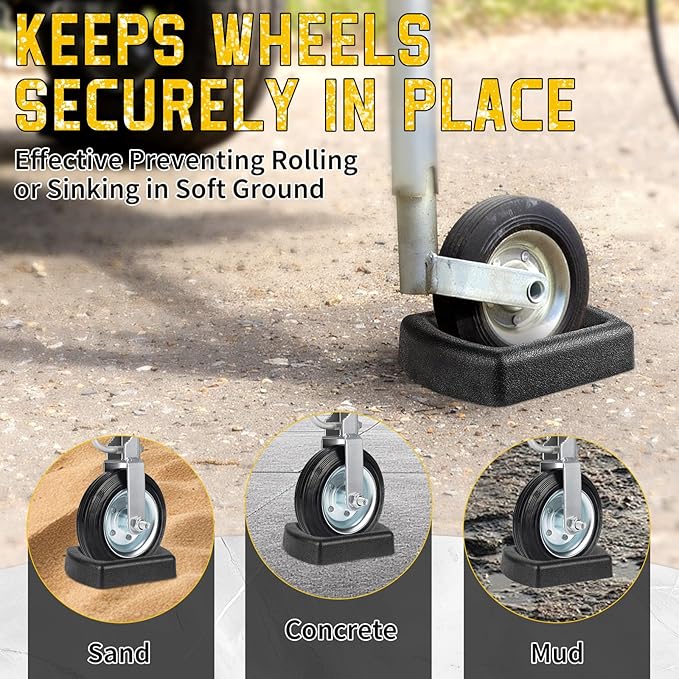 Rubber Wheel Dock for Trailer, Heavy Duty Jack Wheel Chock Stopper Fits 6" Caster, Travel Trailer Wheel Dock Jack Wheel Stabilizer for RV, Boat, Camper and Caravans
