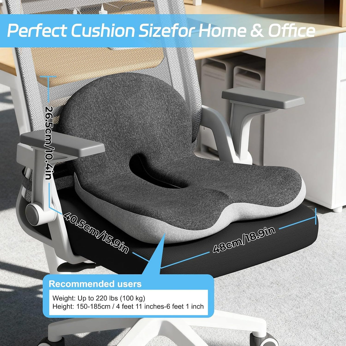 Truck Driver Seat Cushion, Memory Foam L-Shaped Ergonomic Cushion for Office Chairs, Comfort & Support for Long Sitting