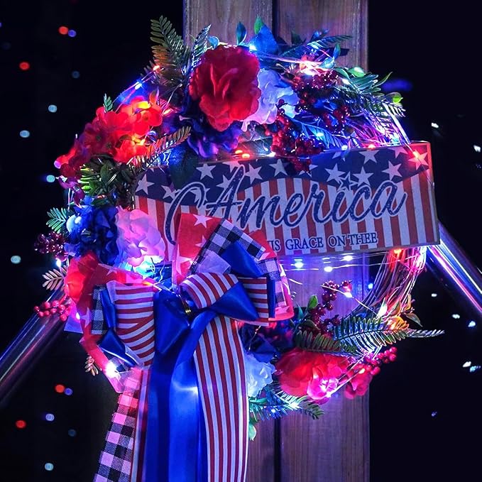 JMEXSUSS 4 Pack 50LED 4th of July Decorations Red White and Blue Lights, 16ft 4th of July Fairy Lights Battery Operated, Patriotic Fairy Lights Indoor for Independence Day Memorial Day Decor