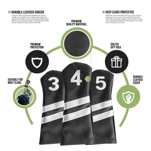 All Teed Up Premium Golf Club Covers - Hybrids (3,4,5) - Black