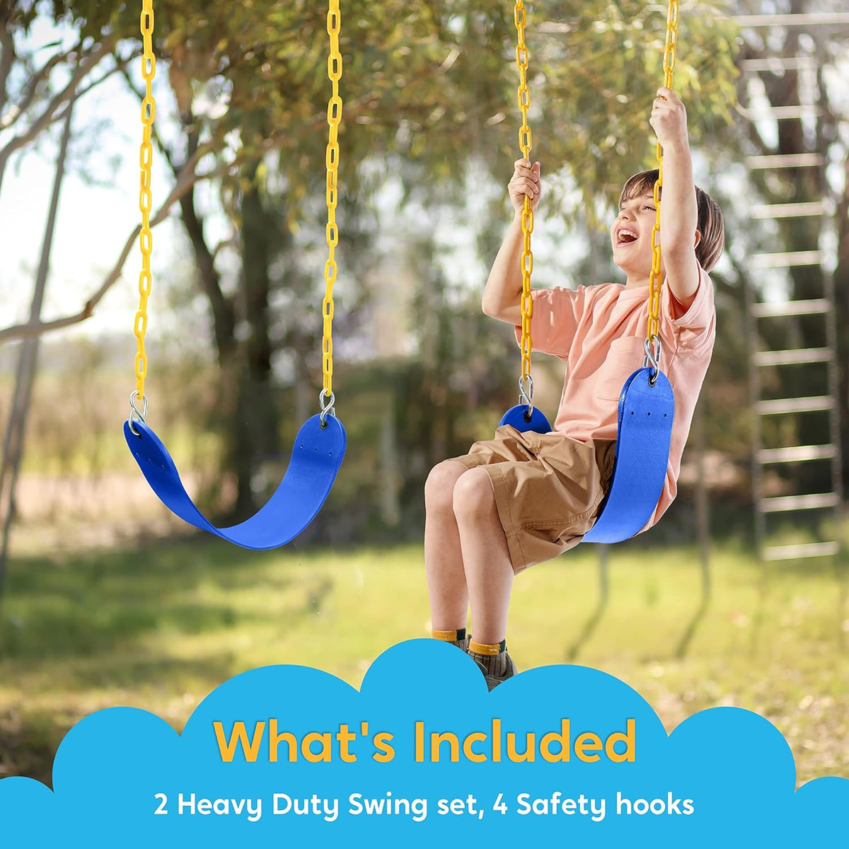 TURFEE Swing Seat Replacement Kit - 2 Pack with 66" Heavy Duty Chains & 4 Snap Hooks | Blue