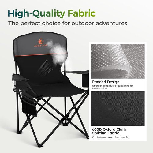 ALPHA CAMP Folding Camping Chairs - Portable Lawn Chairs with Cup Holders | Supports 225 LBS, 2 Pack