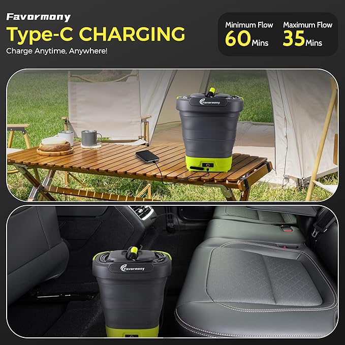 Portable Pressure-Washer Max 290PSI, Foldable Water Pressure Washer w/3.2Gal Tank and 10FT Hose Type-C Charging, for Bike, Pet Cleaning, Garden Care, Lime Green