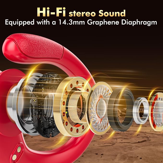 HAOYUYAN Wireless Earbuds, Sports Bluetooth Headphones, Noise Canceling Ear Buds with 80hr Playtime, LED Power Display, IPX7 Waterproof Earphones for Gym/Workout（Red）