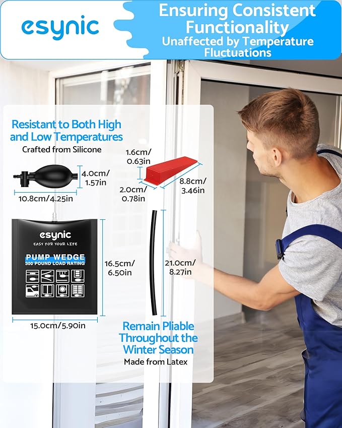 eSynic 2 Pack Air Wedge Bag Kit – 300lbs Heavy-Duty TPU Door Lifting Bag with Quick-Release Valve & 4 Plastic Wedges 2.4" Lift Height Durable Wedge Bag– Perfect for Door/Window Furniture Installation