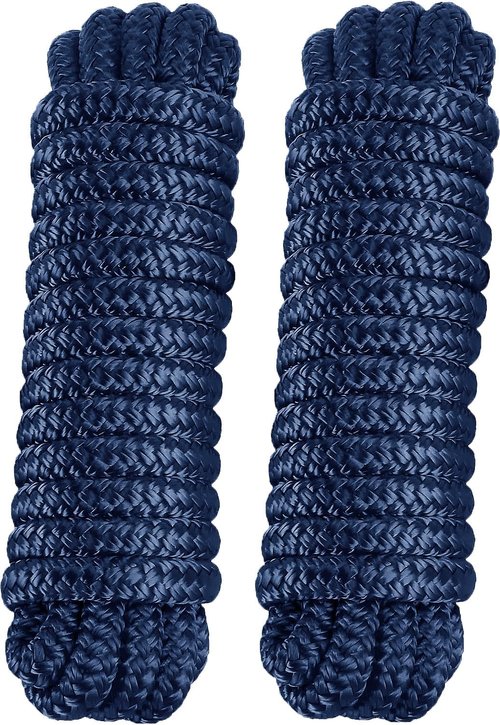 Double Braid Dock Lines by [Brand Name] - Heavy Duty Nylon Boat Ropes 3/8" x 20' with 12" Spliced Eye - Soft, Durable Marine Lines for Pontoon & Light Boats (Navy Blue)
