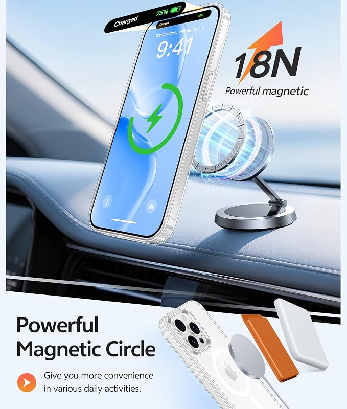 FNTCASE for iPhone 14 Pro Case: Anti Yellowing Transparent Clear Magnetic Phone