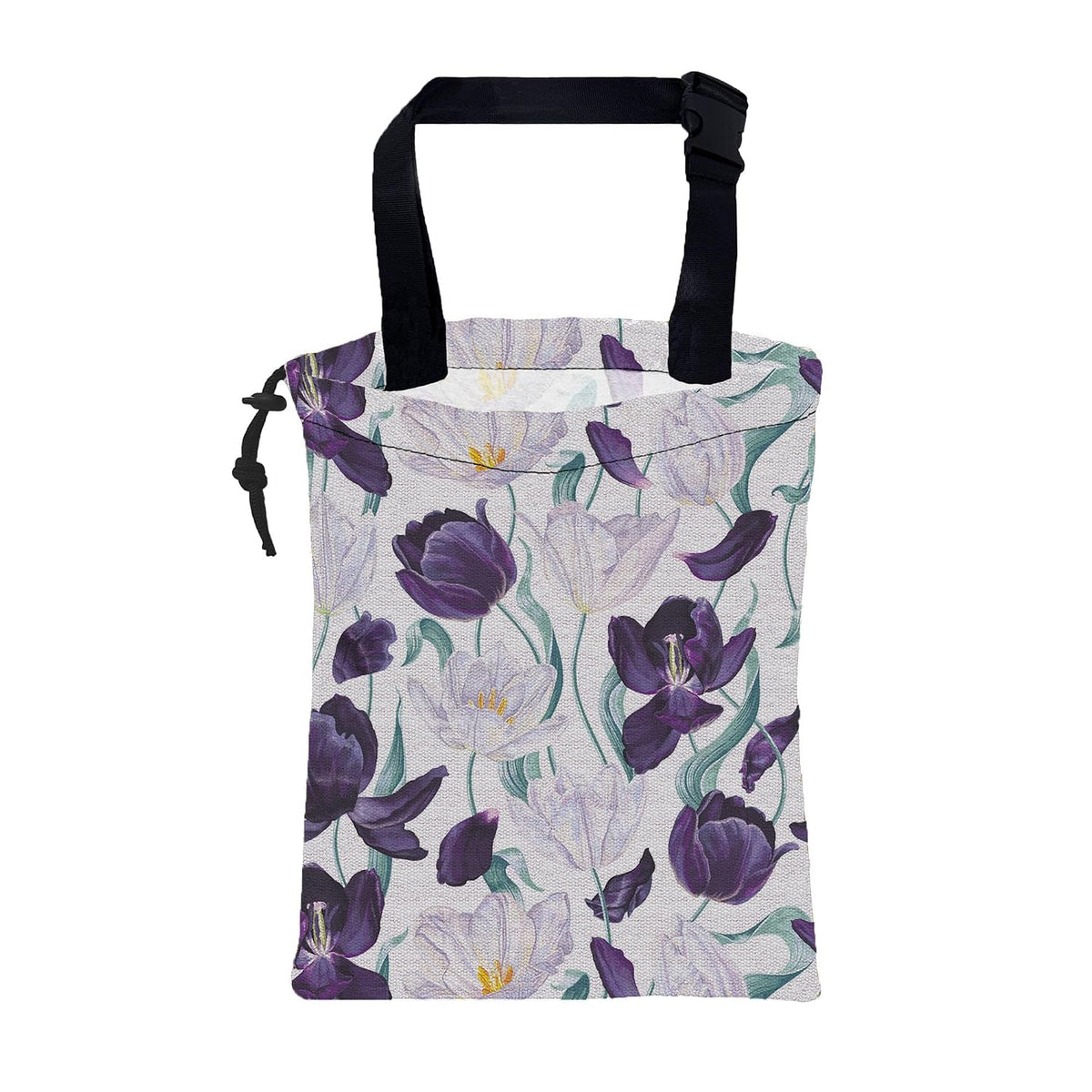 Car Trash Bag Purple Tulips and Leaves Hanging Drawstring Car Organizer and Storage Bag with Adjustable Buckle Canvas Garbage Bin for Back Seat or Hanging Headrest Car Decor Road Trip Essentials
