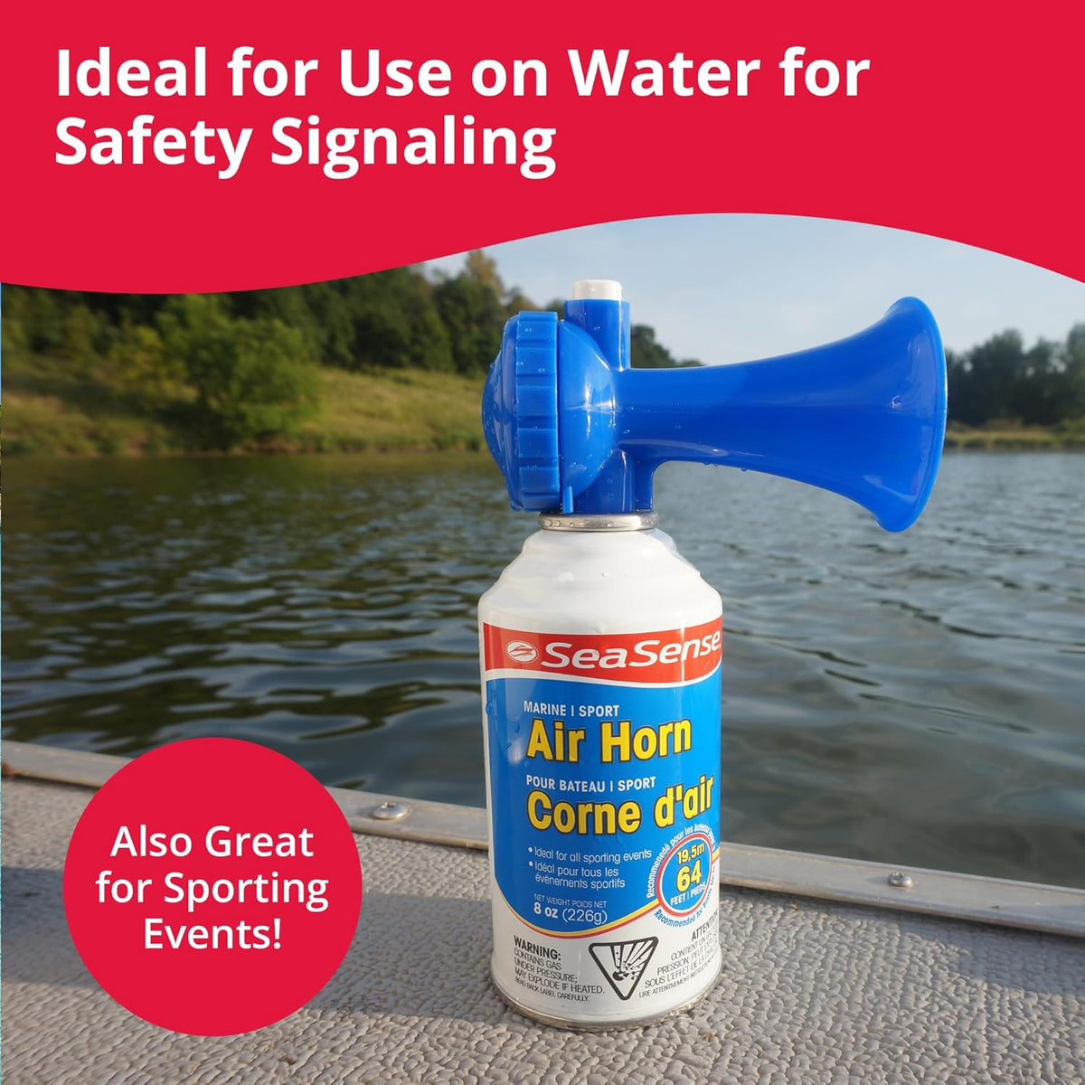 SeaSense Air Horn - Jumbo 8 oz | 127 dB Loud Sound, 1 Mile Range - Perfect for Boat Safety & Sporting Events