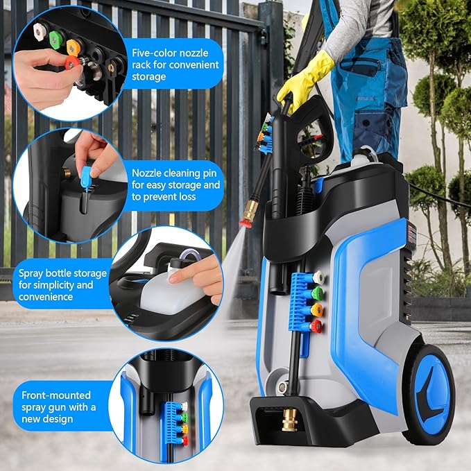 5000PSI Pressure Washer 4.0GPM High Power Washer with M22-14mm Pressure Hose 33FT,Powerwashers with 1/4" QC Compatible Surface Cleaner, 5 Nozzle and Soap Bottle for Home,Car,Patio (Blue)