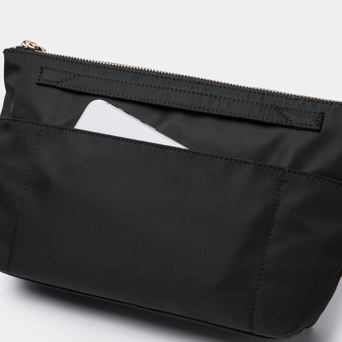 Cosmetic Bag Storage Organizer Insert Lightweight Waterproof Nylon Fabric with Zipper Closure Ideal for Travel Tote Bags（nylon-black）
