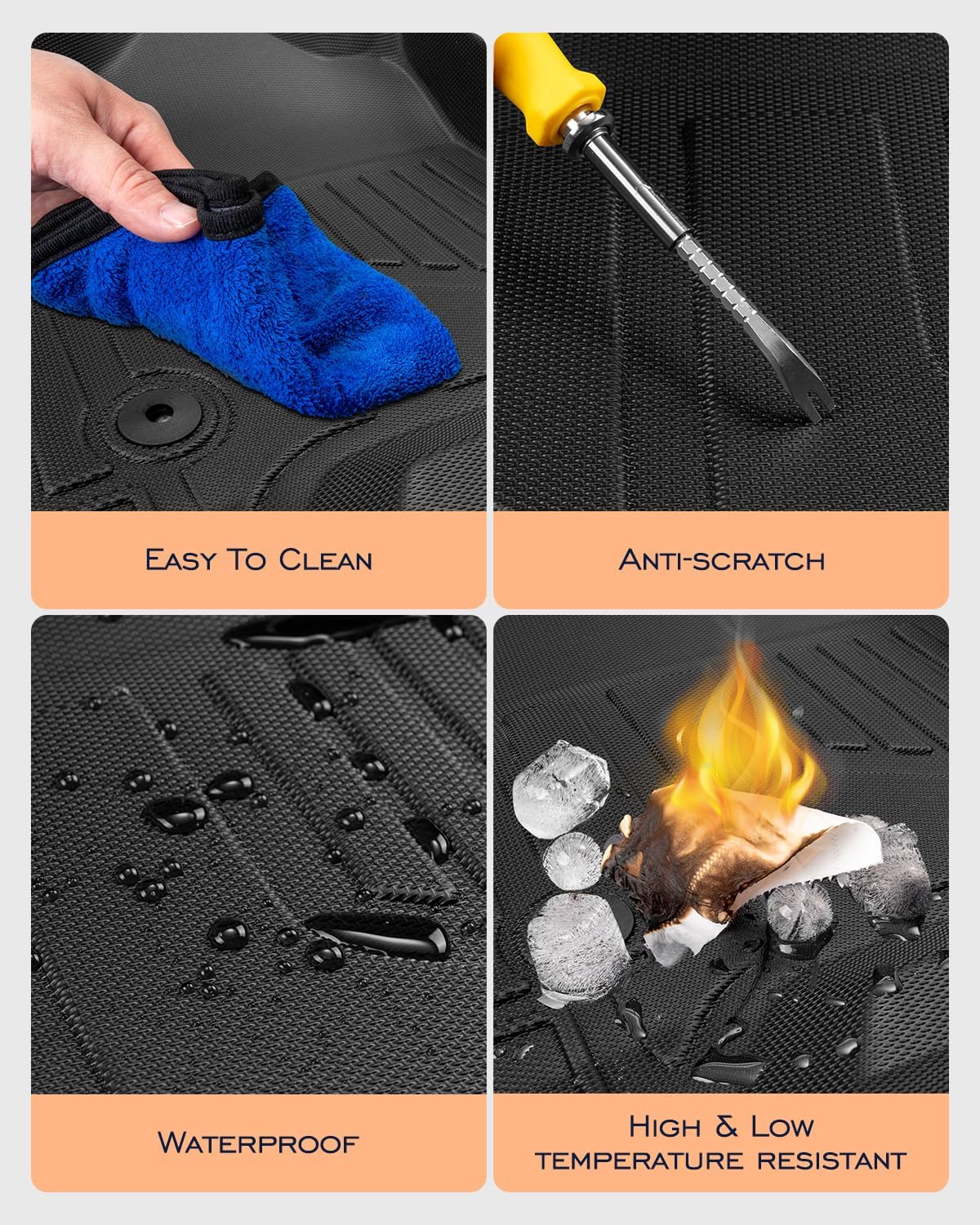 All Weather Floor Mats 2014-2018 for Chevy Silverado & GMC Sierra 1500, 2015-2019 2500HD 3500 HD, Only Crew Cab & Front Center Console & Bucket Seat, Waterproof TPE Rubber Car Accessories