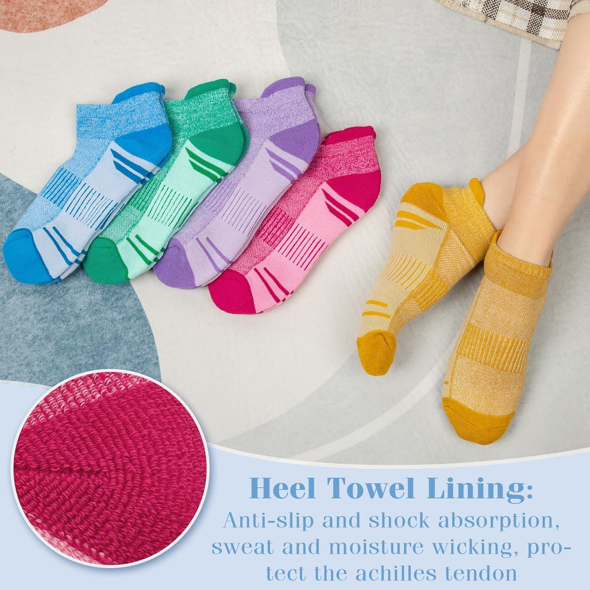 YSense Ankle Socks - Thick Cushioned Running & Athletic Cotton Socks | Moisture-Wicking, Low Cut Design