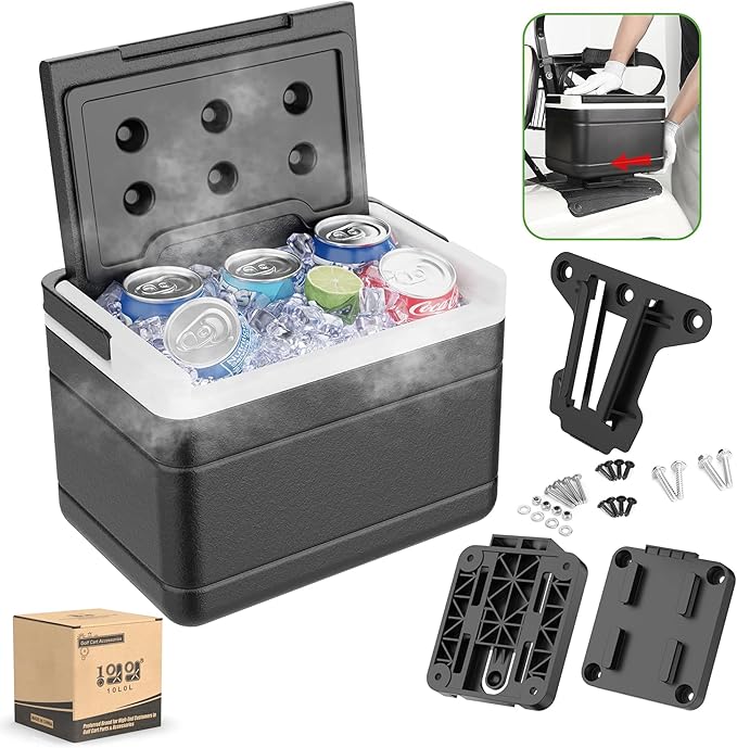 10L0L Golf Cart Ice Cooler Universal Insulated Portable Cooler Lightweight Ice Chest Box with Mounting Bracket Kit for Yamaha,EZGO,Club Car