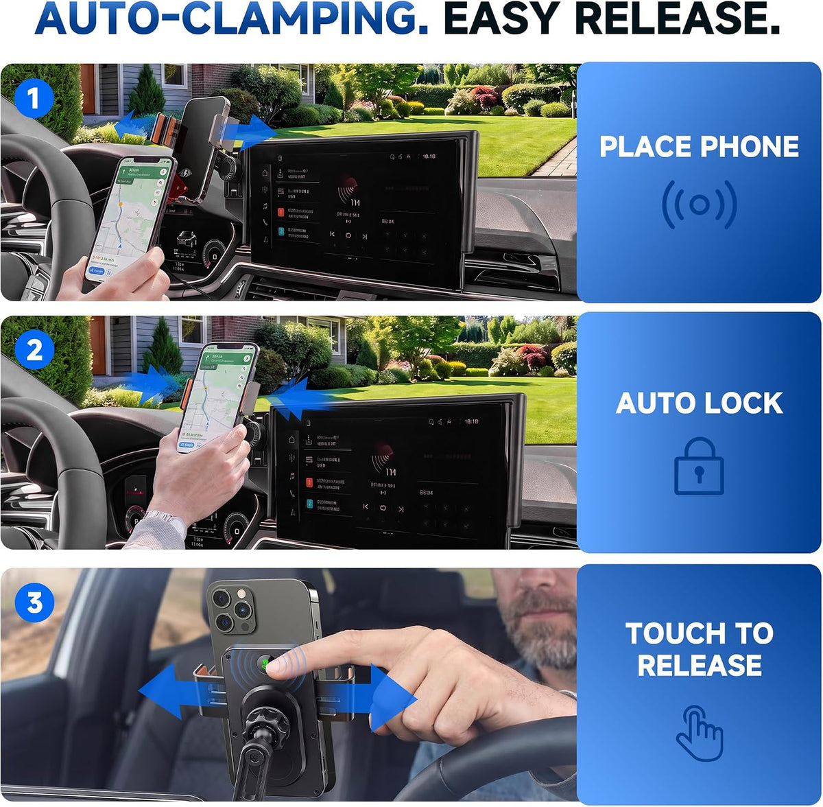 Car Phone Holder for 2020-2025 Audi A4/S4/A5/S5 & 2021-2025 Q5/SQ5 Accessories, 10.1-Inch Center Screen Phone Mount with Up to 15W Fast Wireless Charging, Auto-Clamping, 360° Rotation