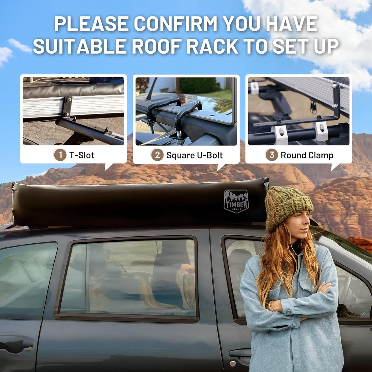 TIMBER RIDGE 19x9.8ft Retractable Vehicle Awning with Blackout Coating Roof Rack Pull-Out Sun Shade Overland Camping, Waterproof Sun Shelter for Car/Truck/Jeep/SUV/Van Green