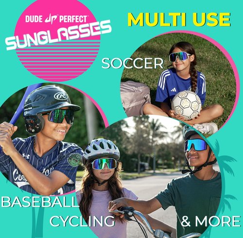 Dude Perfect Sunglasses - 2-Pack Black & Camo | Sporty, Durable UV-Protective Shades for Active Kids