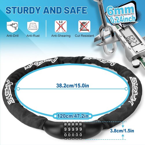 APECYC Heavy Duty Bike Chain Lock - 5 Digit Combination Anti-Theft Security | 3FT/4FT/5FT Hardened Steel Links