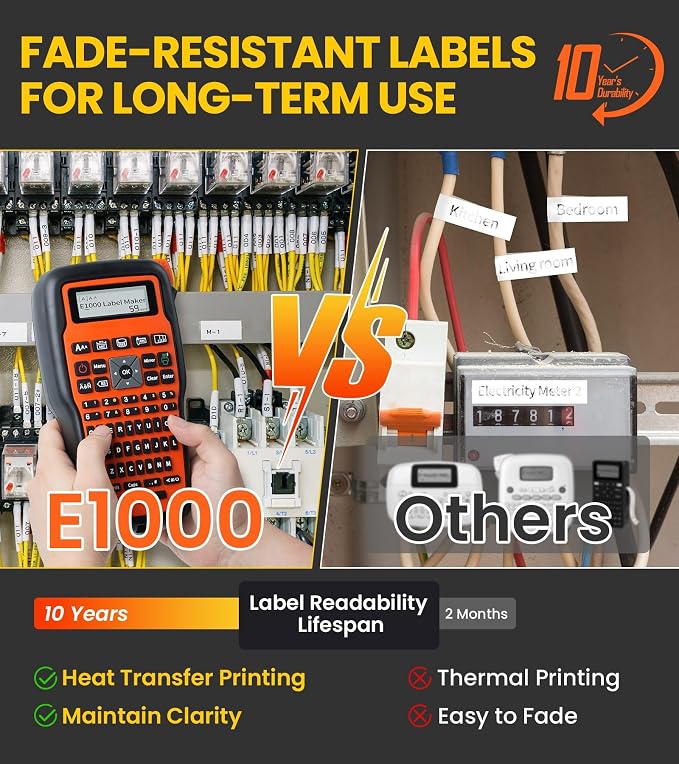 E1000 Heat Shrink Label Maker, Wire Label Maker Waterproof-Labels, Labeler