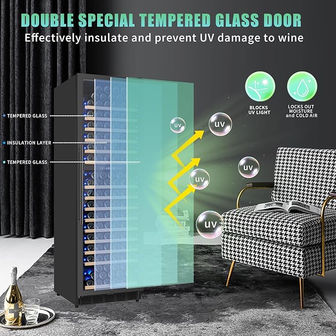 200 Bottle Dual Zone Wine Fridge, 24 Inch Large Wine Cooler Refrigerator Built-In or Freestanding, Tall Wine Cooler with Upgraded Compressor, Temperature Memory, Low Noise and Fast Cooling